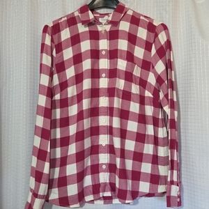 J Crew Womens Flannel Pink And White Plaid Button Up Shirt Size M